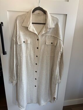 POL Cream Button-Front Oversized Shacket